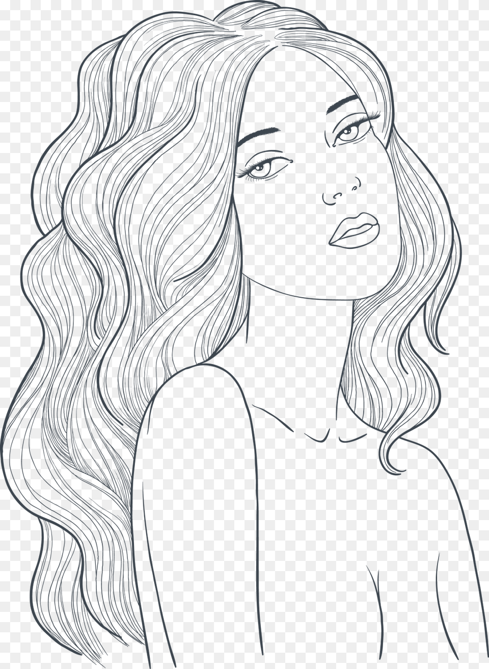 Large Size Of Drawing Of Girl Cutting Her Hair Back Hairstyles Drawings For Girls, Art, Adult, Person, Woman Png