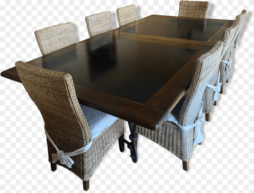 Large Table In Black Stone And Wood With 8 Chairs Coffee Table, Architecture, Room, Indoors, Furniture Free Transparent Png