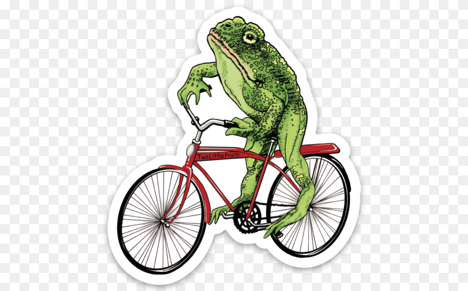 Large Toad On Bicycle Die Cut Sticker Two Little Fruits, Machine, Transportation, Vehicle, Wheel Png