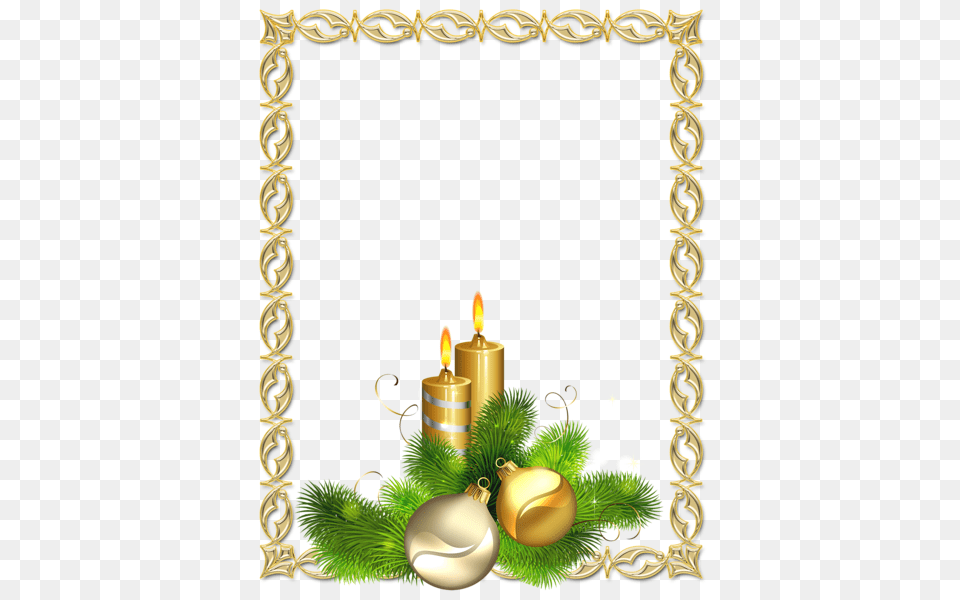 Large Gold Christmas Photo Frame With Candles Free Transparent Png