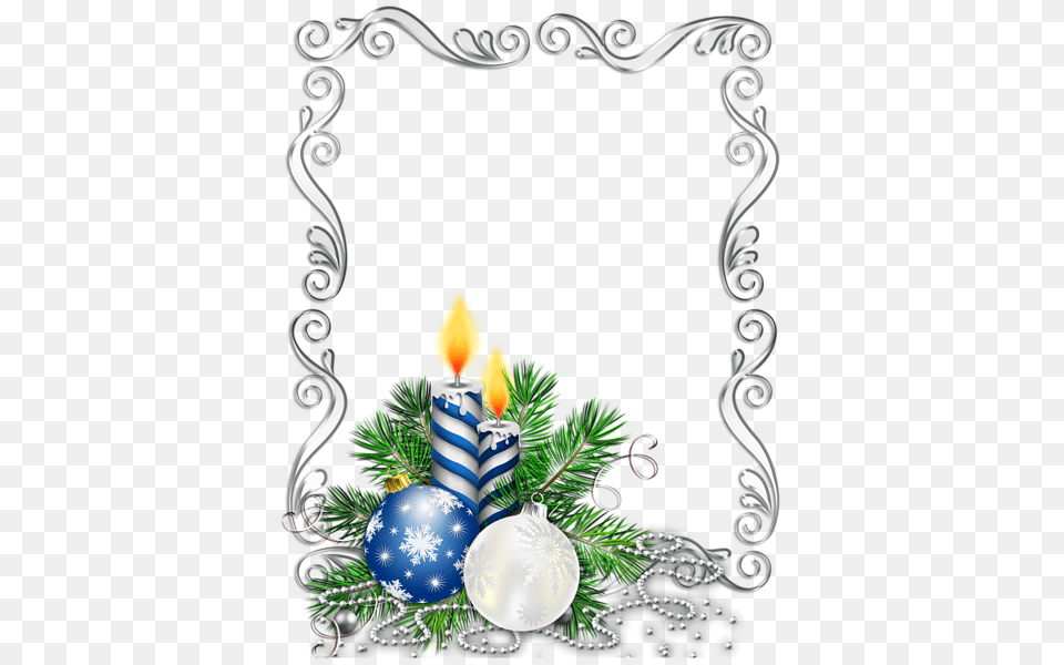 Large Transparent Silver Christmas Photo Frame With Blue Candles, Art, Graphics, Envelope, Greeting Card Free Png Download