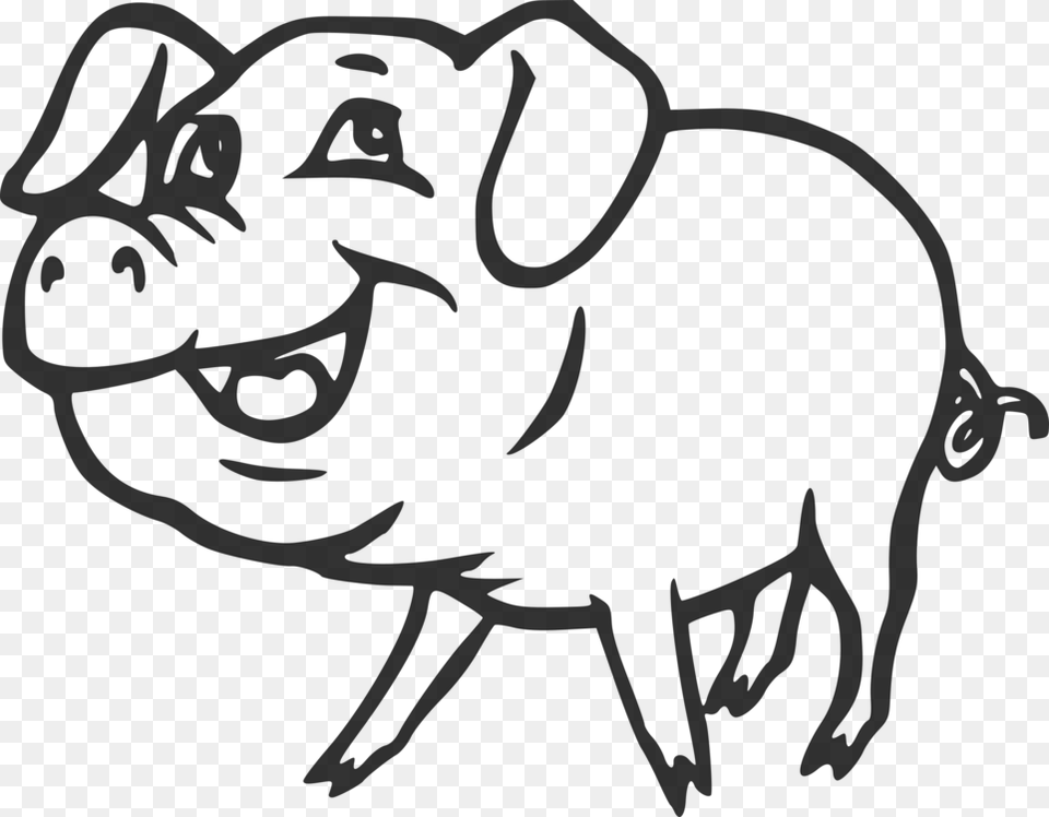 Large White Pig Guinea Pig Black And White Drawing Art Free, Gray Png Image