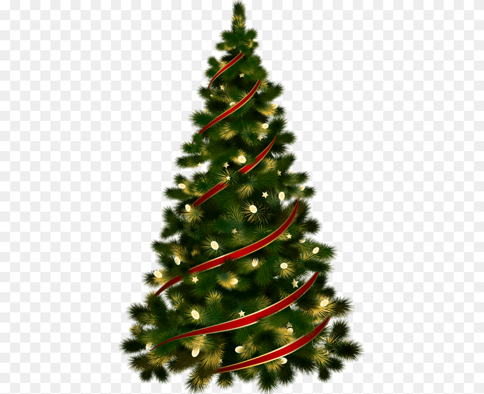 Large With Red Ribbon Transparent Christmas Tree Clipart, Plant, Christmas Decorations, Festival, Pine Free Png