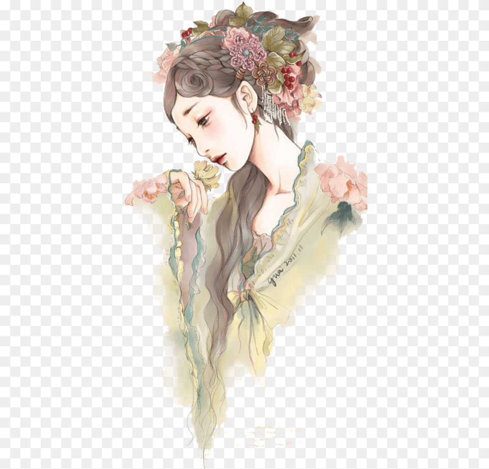 Largest Collection Of To Edit Flowers Summer Spring Chinese Girl Watercolor, Art, Graphics, Baby, Painting Free Transparent Png