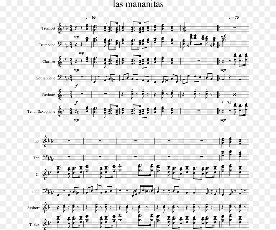 Las Mananitas Sheet Music For Clarinet Trumpet Trombone Trumpet, Gray Free Png Download