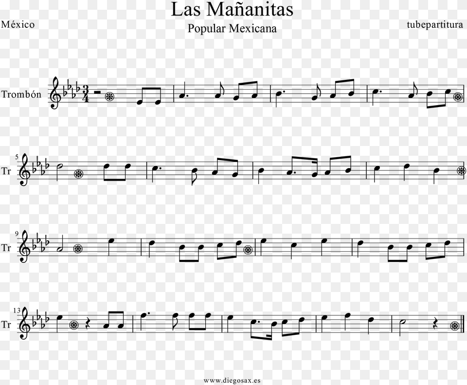 Las Sheet Music For Trombone Popular Mexico Mananitas Trumpet Sheet Music, Gray Png