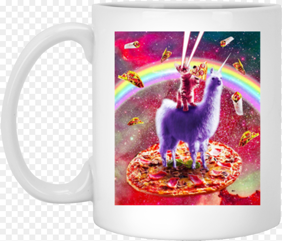 Laser Eyes Outer Space Cat Riding, Cup, Food, Pizza, Coffee Free Png Download