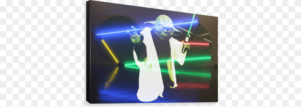 Laser Yoda Canvas Print Display Device, Lighting, Light, Photography, Person Png
