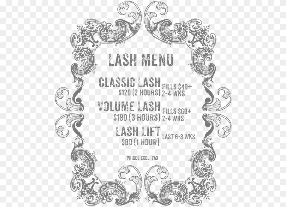 Lash Menu Prices, Text, Pattern Png