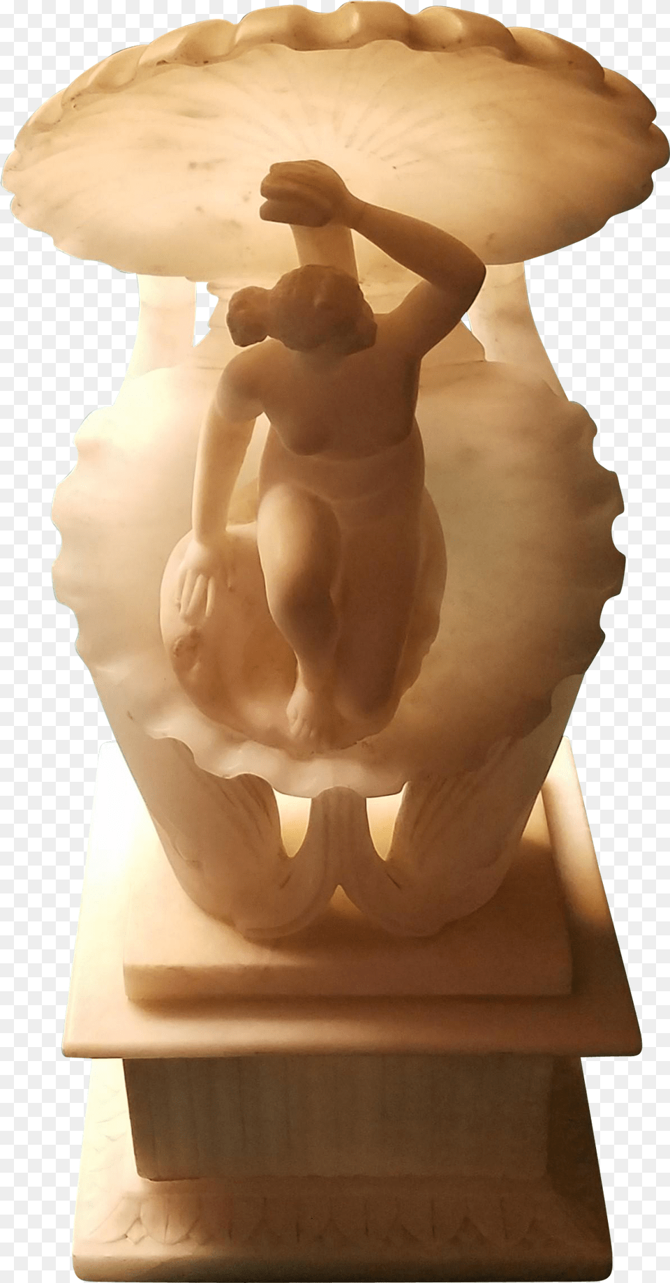 Late 19th Century Alabaster Clam Shell Carving Containing Carving, Jar, Adult, Male, Man Png Image