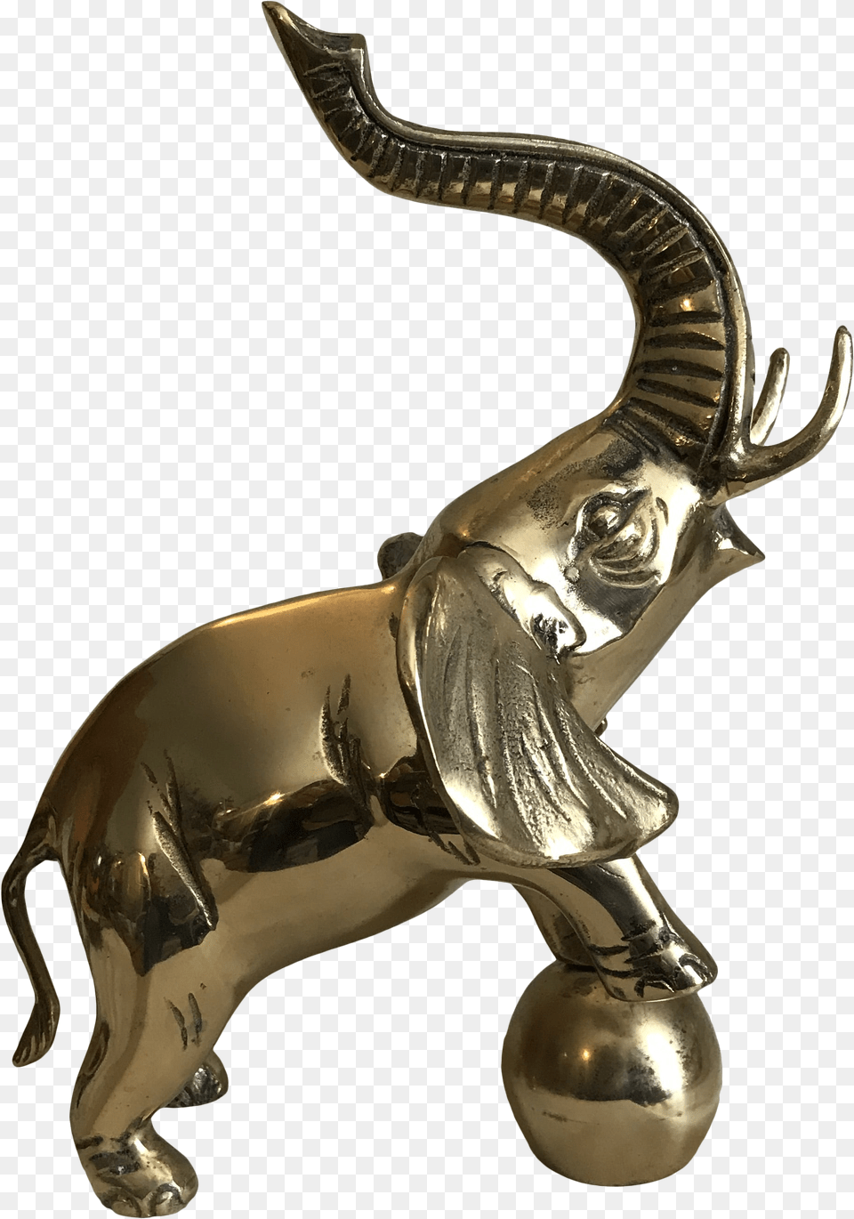Late 20th Century Vintage Brass Circus Elephant Animal Figure, Bronze, Pet, Adult, Cat Png Image