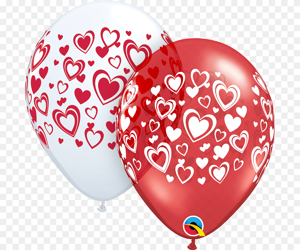 Latex Red Balloons With White Hearts, Balloon Free Png Download