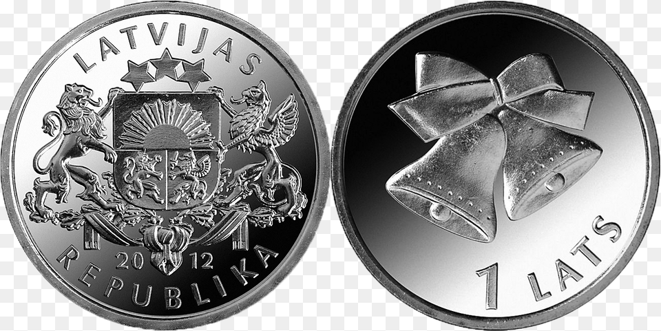 Lats Christmas Bells Hedgehog Coins Latvia, Silver, Person, Coin, Money Free Png Download