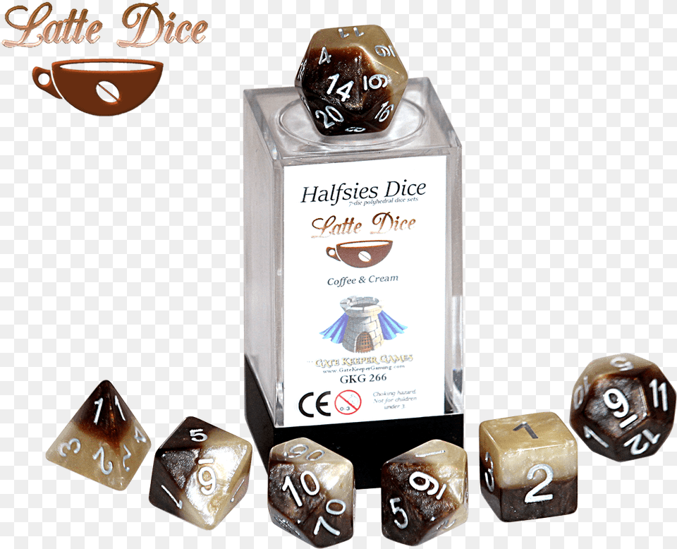 Latte Dice Halfsies 7 Die Polyhedral Set Gate Keeper Halfsies Dice Latte, Game, Bottle, Cosmetics, Perfume Png Image