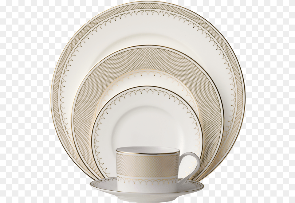 Lattice Gold 5 Piece Place Setting Saucer, Art, Cup, Porcelain, Pottery Free Png