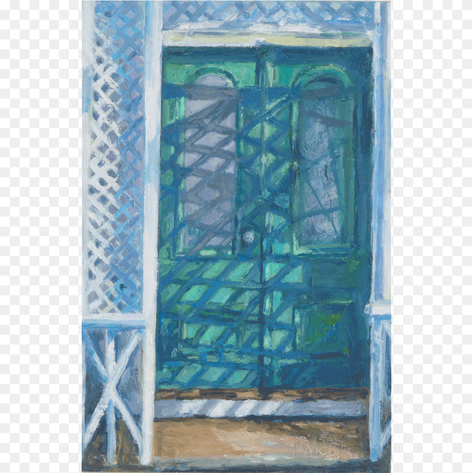 Lattice Shadow On Green Door, Art, Painting Png Image
