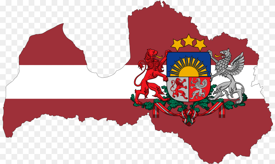 Latvia Map Flag With Stroke And Coat Of Arms, Symbol, Emblem, Person, Baby Free Png Download