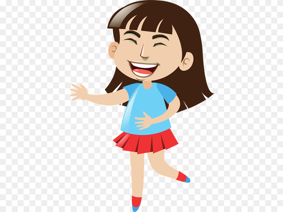 Laughing Girl Cartoon Happy Smiling Smile Female Cartoon Girl Blue Shirt, Baby, Person, Face, Head Free Png Download