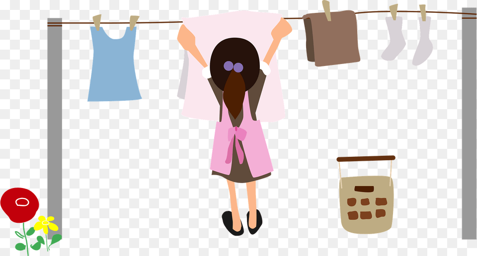 Laundry Drying On A Clothesline Clipart, Person, Cleaning Free Png