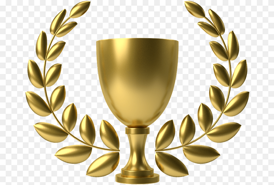 Laurel Leaves Gold, Glass, Trophy, Goblet, Cup Png Image