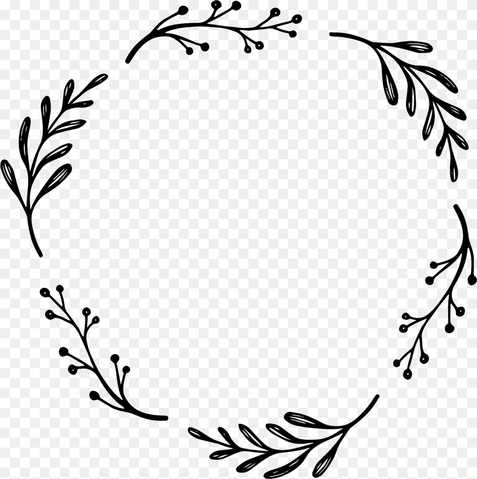 Laurel Wreath Handdrawn Round Circle Monogram, Gray Png Image