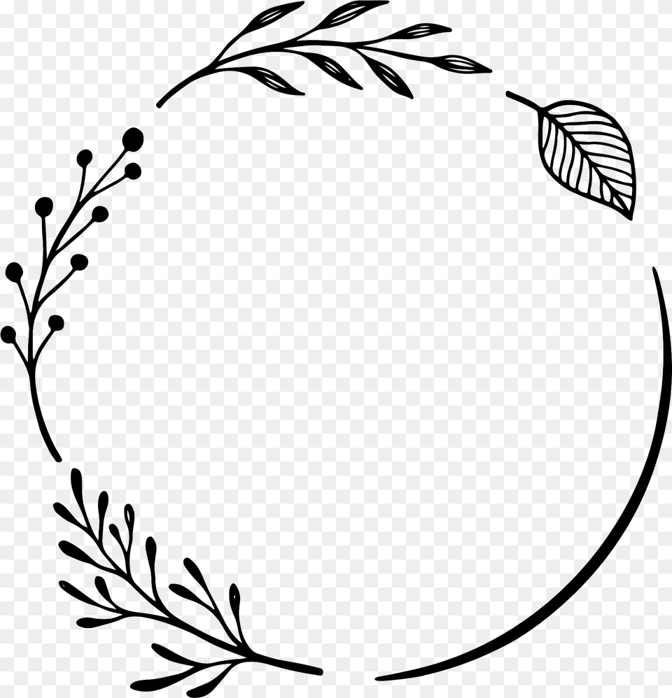 Laurel Wreath Handdrawn Round Circle Monogram, Gray Free Png