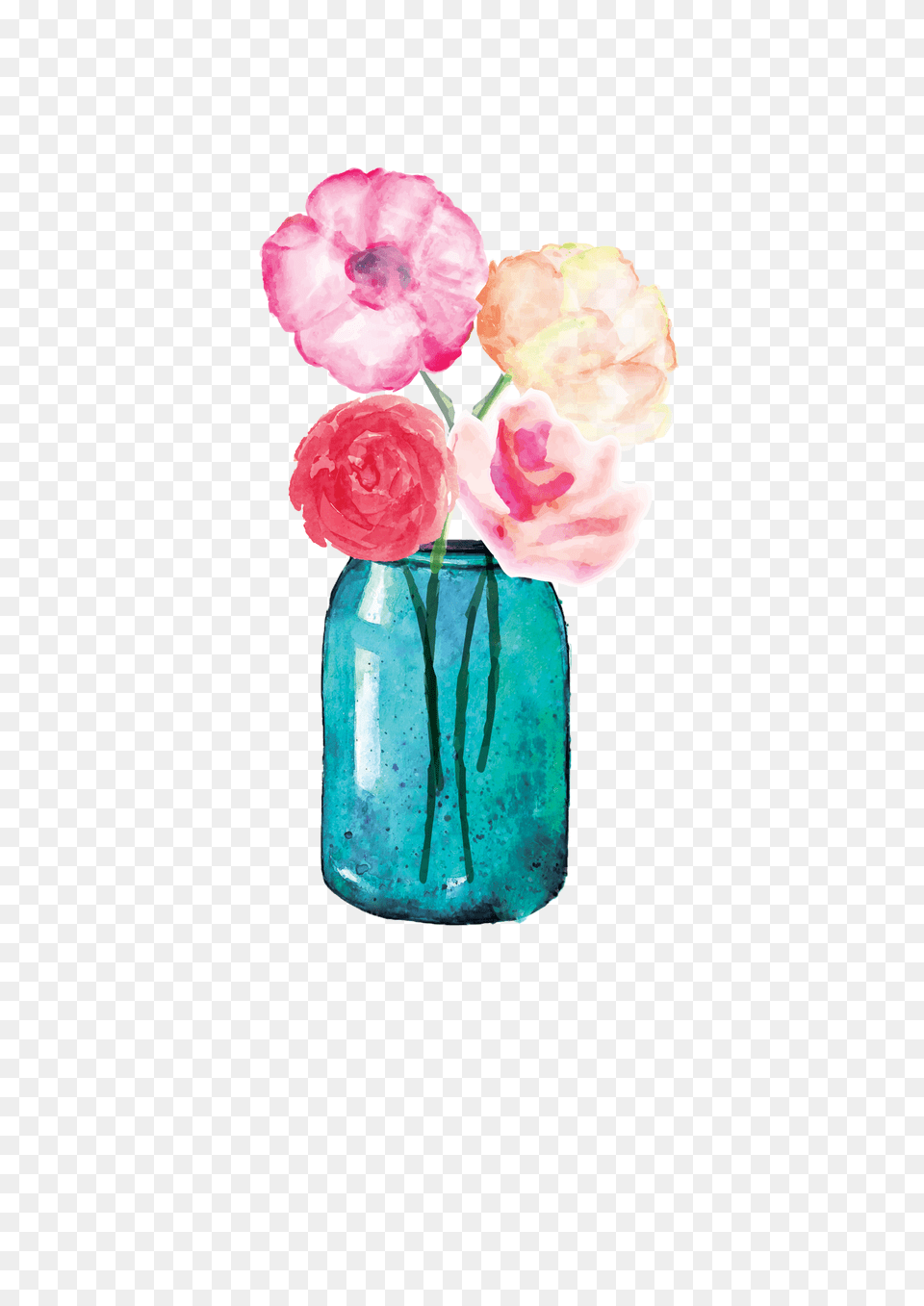 Lauren Baxter Flowers In A Mason Jar Watercolor, Flower, Flower Arrangement, Plant, Pottery Free Png Download