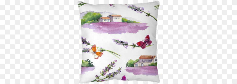 Lavender Field Lavender Flowers Butterflies With, Cushion, Home Decor, Flower, Plant Png Image