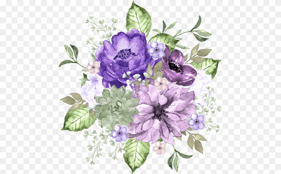 Lavender Purple Watercolor Flowers, Flower Bouquet, Art, Floral Design, Flower Png Image