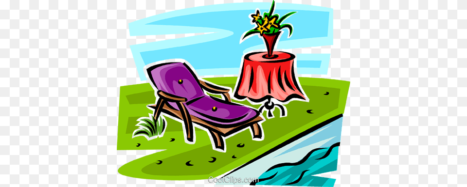 Lawn Chair Beside A Pool Royalty Vector Clip Art Illustration, Plant, Tree, Baby, Person Png Image
