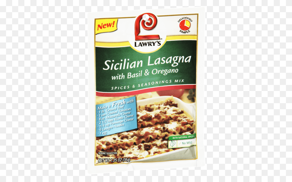 Lawrys Sicilian Lasagna With Basil Oregano Spices Seasonings, Advertisement, Poster, Food, Pizza Png Image