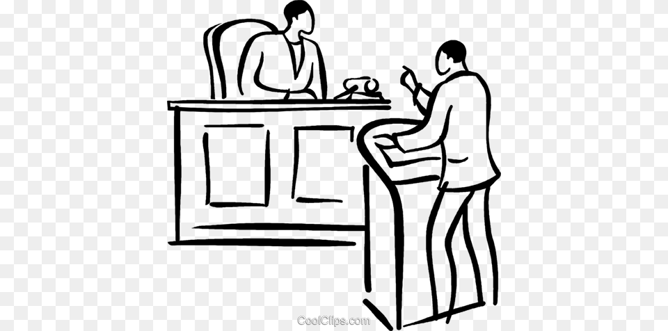 Lawyer Presenting His Case Royalty Free Vector Clip Art, Desk, Furniture, Table, Person Png Image