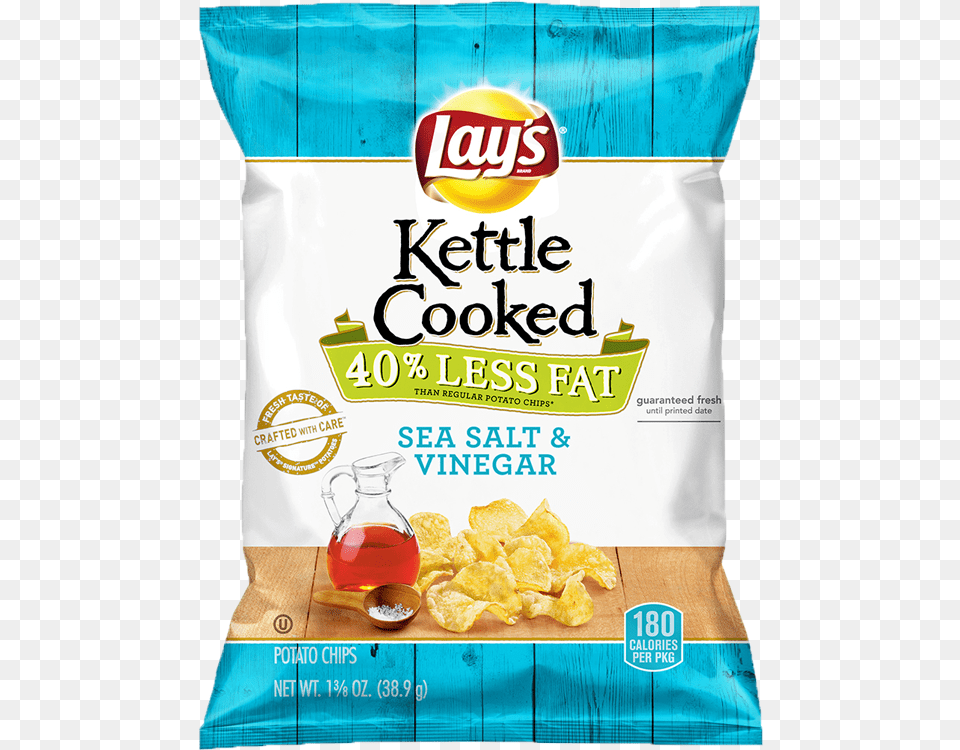 Lay S Kettle Cooked 40 Less Fat Sea Salt Amp Vinegar Lay39s Kettle Cooked Salt And Vinegar, Food, Snack Png Image
