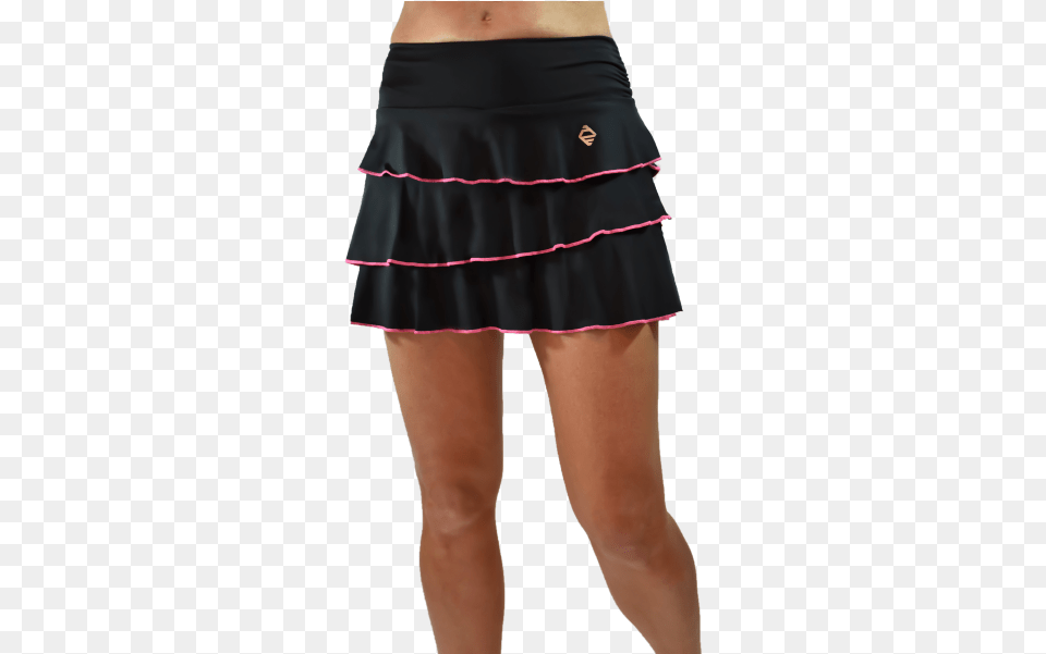 Layer Flounce Tennis Skirt Black W Lipstick Pink Shorts, Clothing, Miniskirt, Adult, Female Png Image