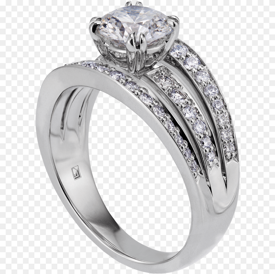 Lazare 3 Row 86 Original Solitaire Ring With Diamond Bands, Accessories, Gemstone, Jewelry, Platinum Free Transparent Png