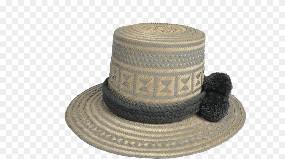 Lazo Straw Hat With Pom Poms Hatband Cylinder, Clothing, Sun Hat Free Png Download