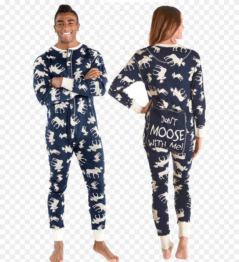 Lazy One Adult Unisex Classic Moose Flapjack In Navy Piama Pajacyk Dla Dorosych, Person, Woman, Female, Man Png