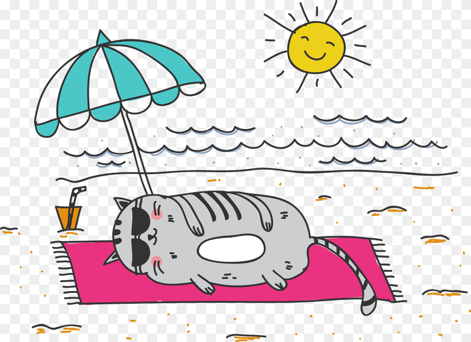 Lazy Sleeps Illustration Cat Image High Quality Fat Cat On The Beach, Canopy, Face, Head, Person Free Transparent Png