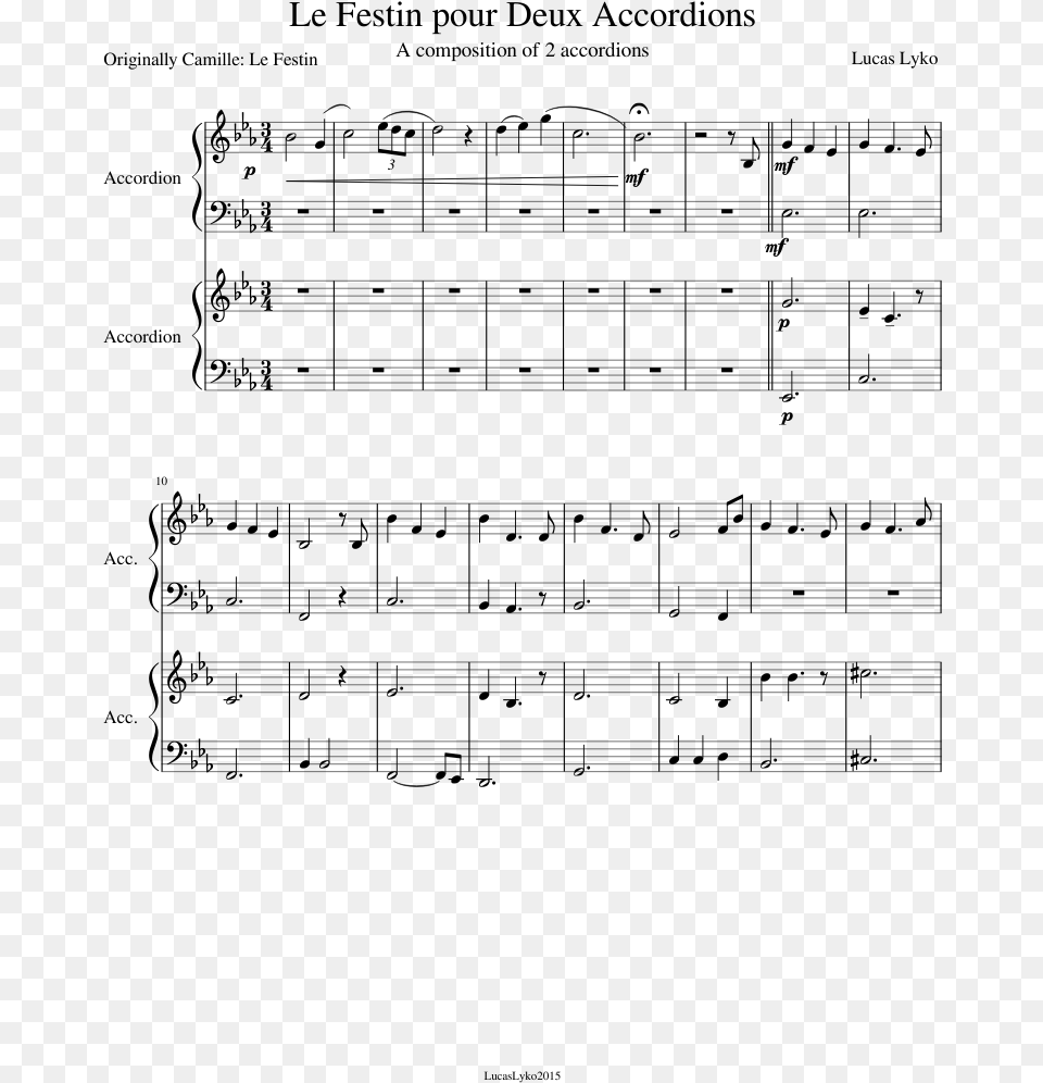 Le Festin Pour Deux Accordions Sheet Music Composed O Little Town Of Bethlehem Saxophone, Gray Free Png Download