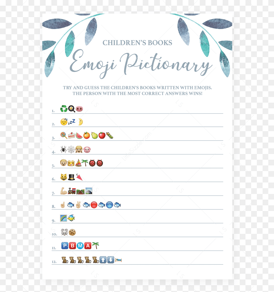 Leaf Baby Shower Emoji Pictionary Game Printable By Emoji Baby Shower Game, Page, Text, Person Png