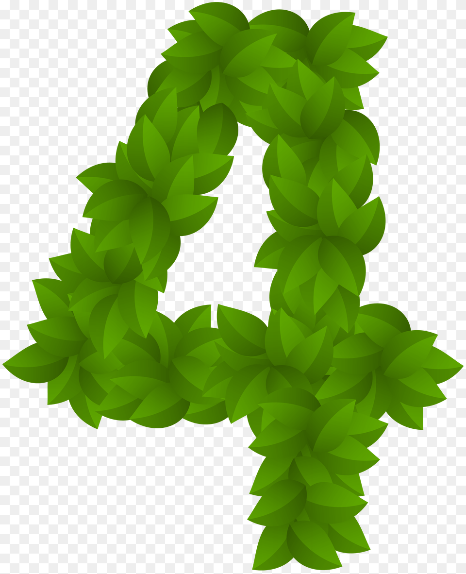 Leaf Number Four Green Clip Art, Plant, Grass, Moss, Tree Png Image