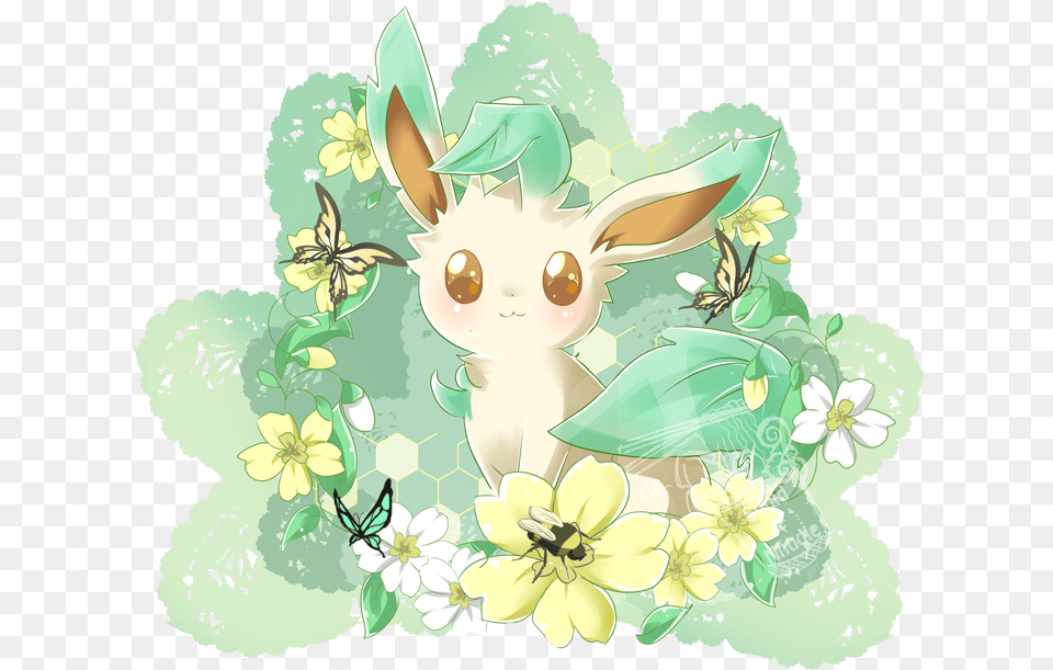 Leafeon U003c3 Shared By Kazemaru Kun On We Heart It Leaveon Pokemon In Spring, Art, Floral Design, Graphics, Pattern Free Png Download