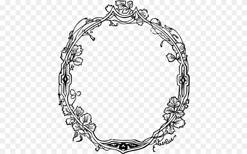 Leafy Vintage Frame Flower Clipart Round Frame, Gray Png