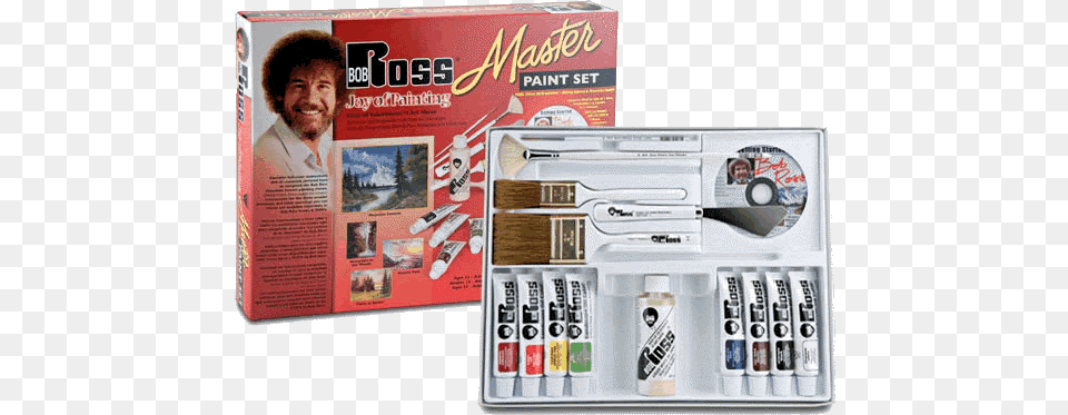 Learn From Bob Ross Known World Wide For The Popular Bob Ross Master Paint Set With Palette, Person, Brush, Device, Tool Free Png Download