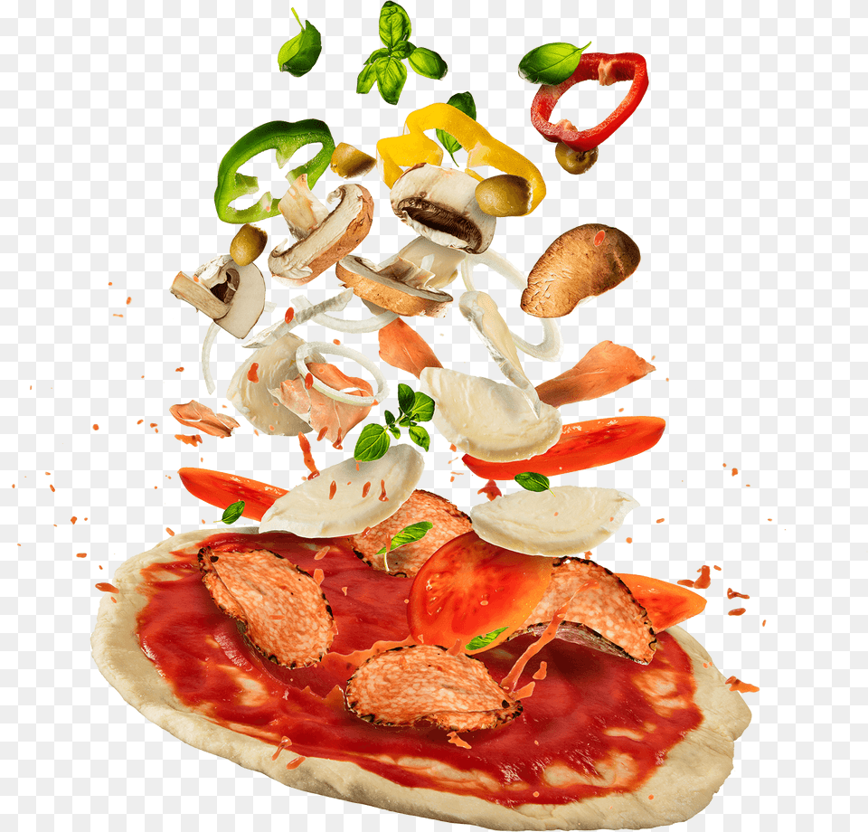 Learn More Flying Ingredients Pizza, Food, Food Presentation Png