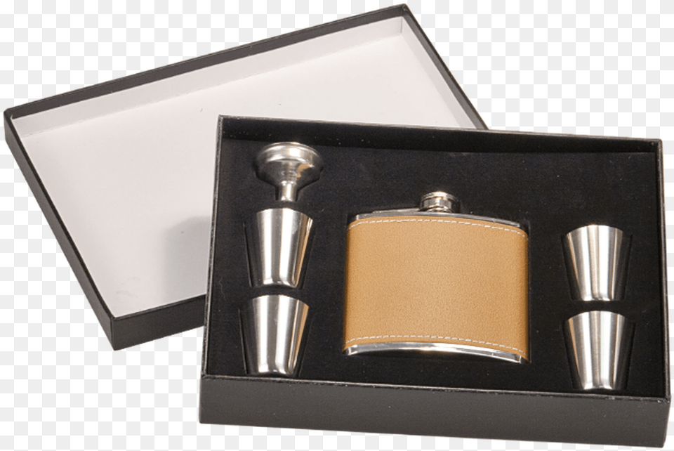 Leather Flask Set In Black Presentation Box W4 Shot, Bottle Png