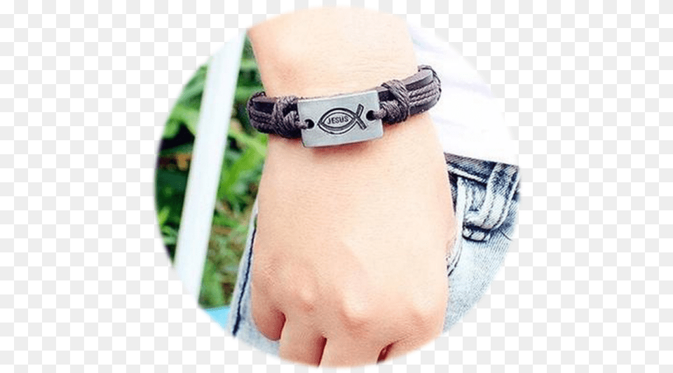 Leather Jesus Fish Bracelet Bracelet, Accessories, Body Part, Hand, Jewelry Free Png Download