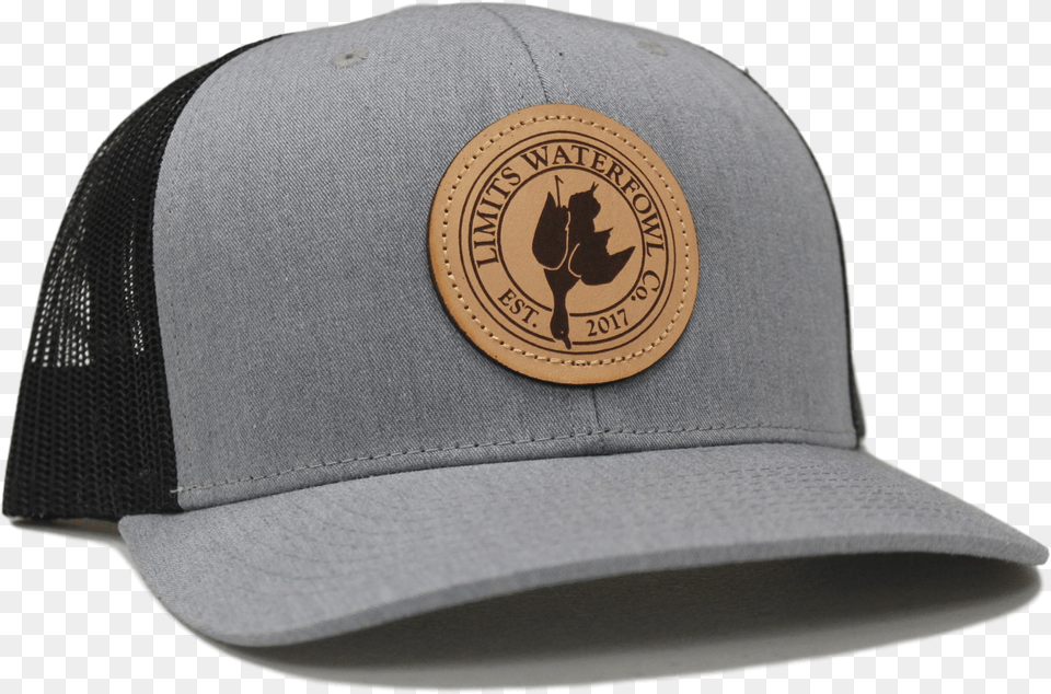 Leather Patch Logo Trucker Gray Baseball Cap, Baseball Cap, Clothing, Hat Free Png