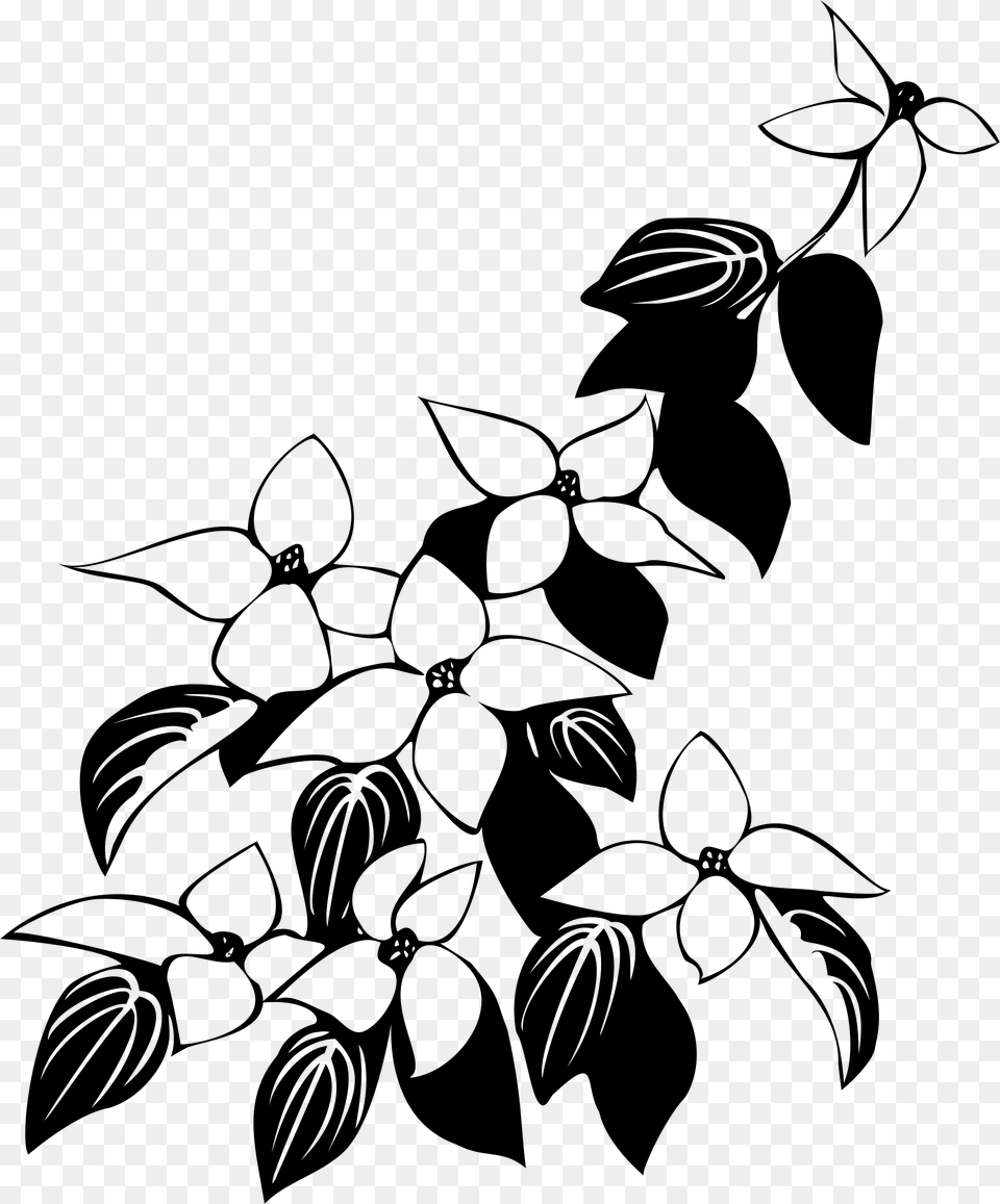 Leaves And Flowers Line Art, Gray Free Transparent Png