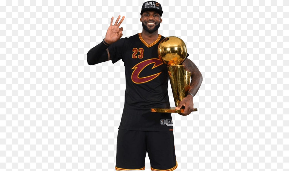 Lebron James Finals Mvp Lebron James With The Nba Championship Trophy Game, Adult, Man, Male, Person Free Png